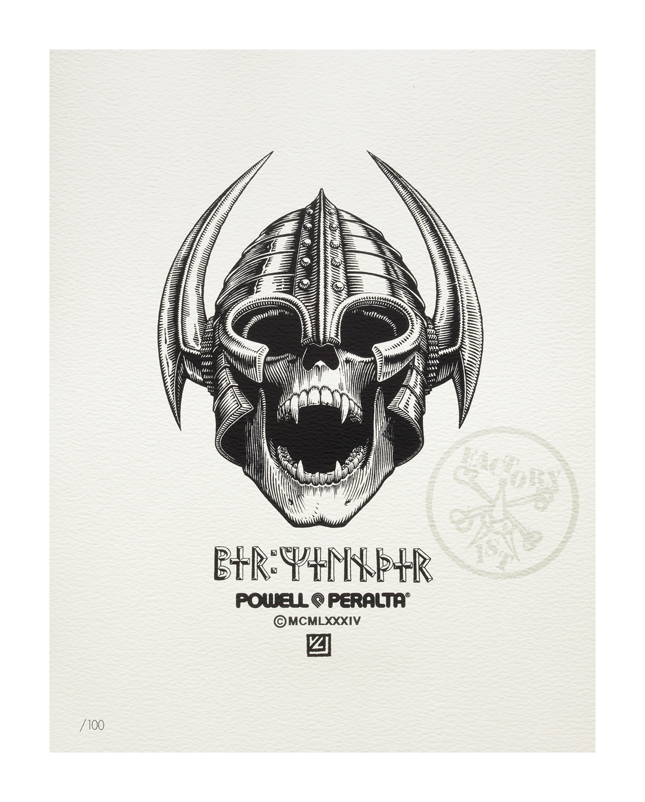 世界限定100枚Powell Peralta 直筆サイン入り Powell Peralta Welinder Nordic Skull Art Giclee Print 8 x 10