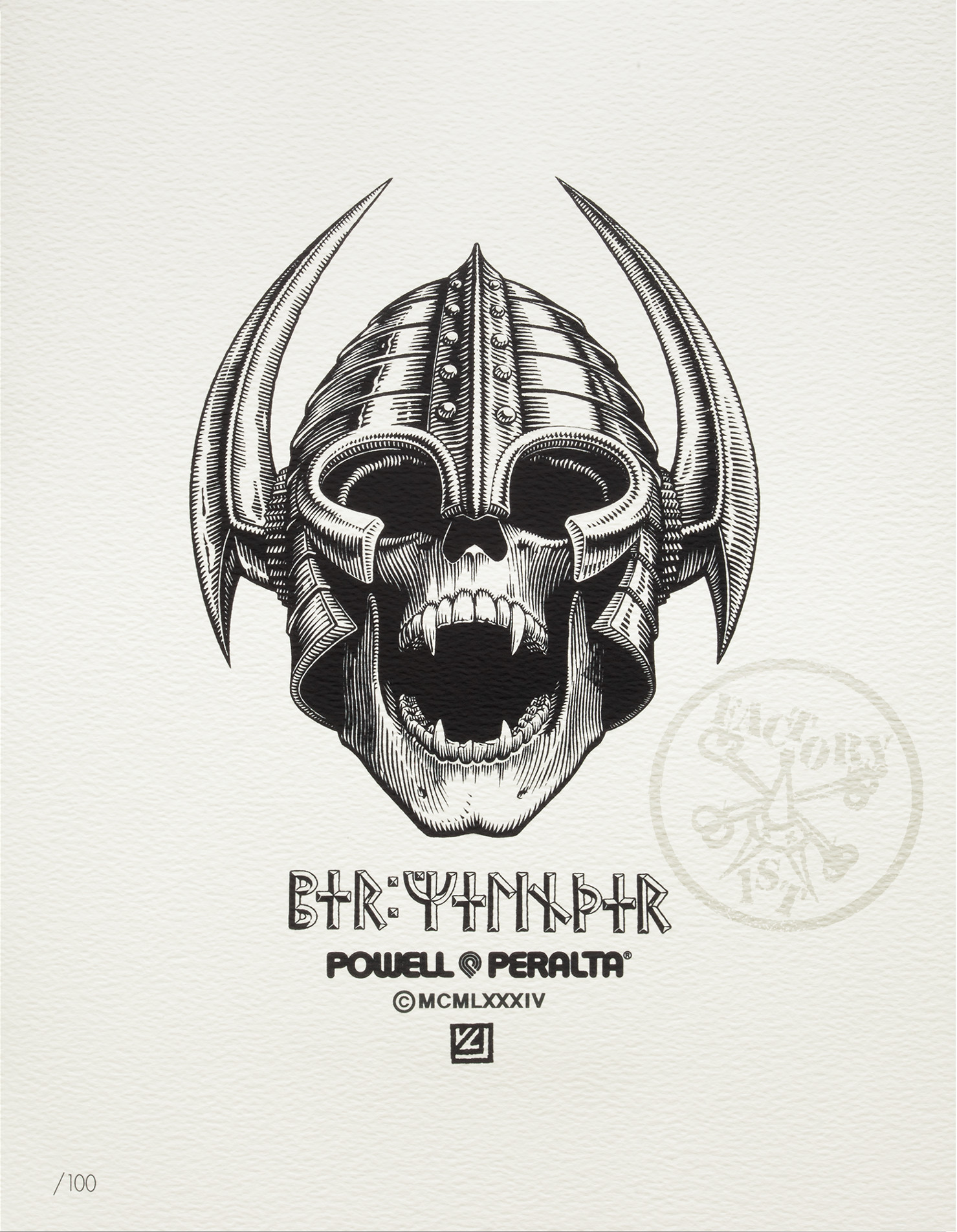 世界限定100枚Powell Peralta 直筆サイン入り Powell Peralta Welinder Nordic Skull Art Giclee Print 11 x 14