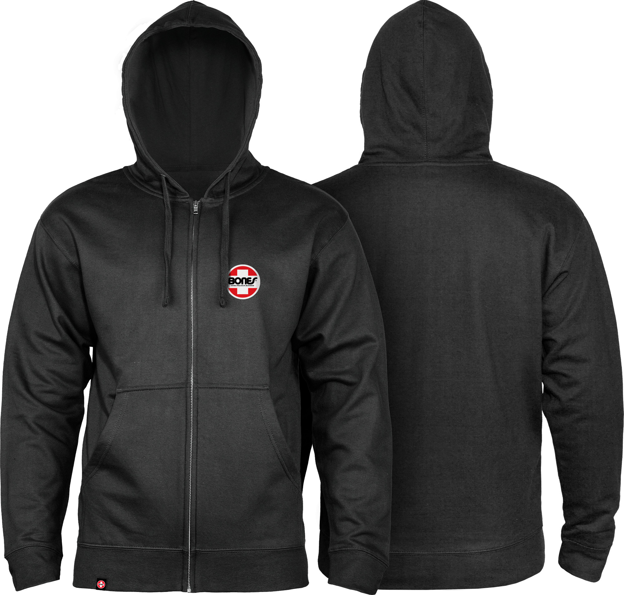 チューイングボーン Bones Bearings OG Swiss Zip Hoodie Midweight Black - Skate One