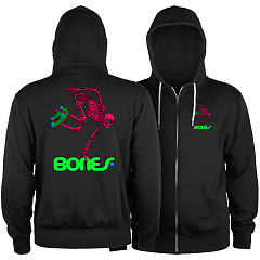 Powell Peralta Skateboard Skeleton Zip Hoodie Lightweight Blacklight