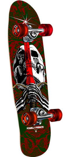 Powell Peralta Classic Cruiser Skull & Sword Birch Skateboard Complete Green/Red - Shape 186 - 8 x 30
