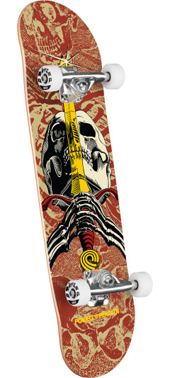 Powell Peralta Skull & Sword Birch Complete Skateboard Khaki/Burgundy - 7.5 x 28.65