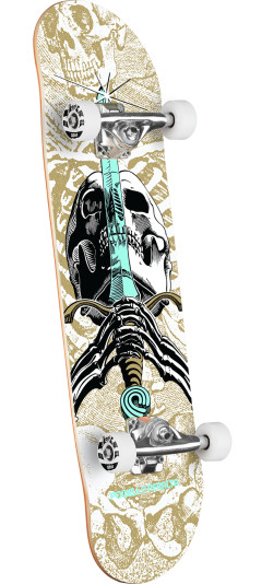 Powell Peralta Skull & Sword Birch Skateboard Complete White/Metallic Gold - Shape 242 - 8 x 31.45