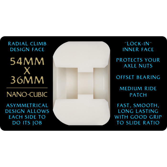 Powell Peralta Nano-Cubic 97A - Asymmetrical Shape - Medium Ride Patch - Offset Bearing - 54mm x 36mm 97A Skateboard Wheels 4pk