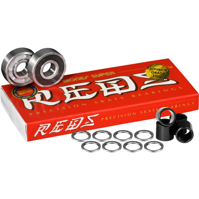 Bones® Super REDS® Skateboard Bearings 8 pack With Spacers