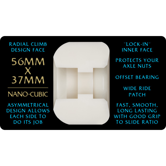 Powell Peralta Nano-Cubic 97A - Asymmetrical Shape - Wide Ride Patch - Offset Bearing - 56mm x 37mm 97A Skateboard Wheels 4pk