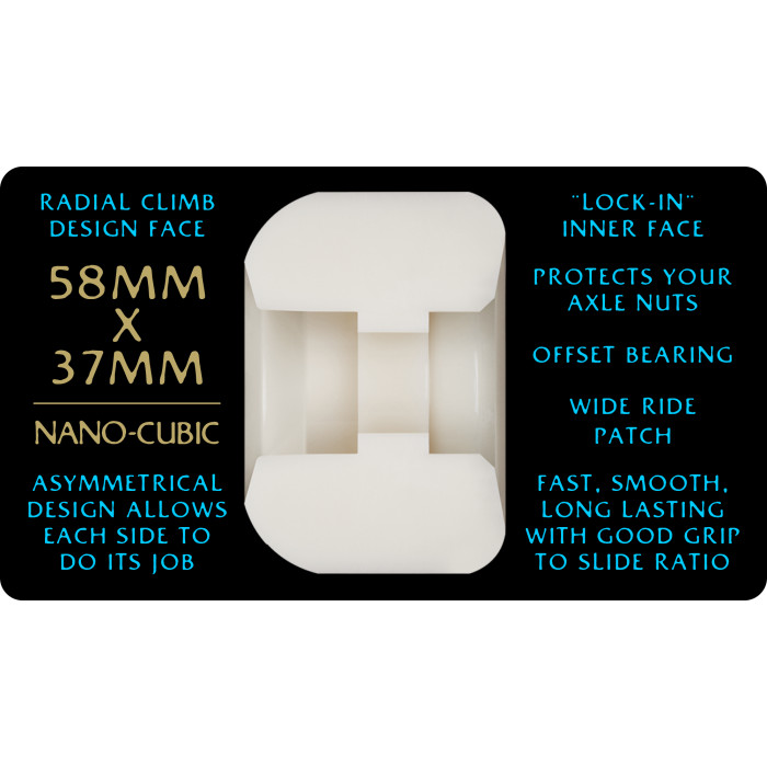 Powell Peralta Nano-Cubic 97A - Asymmetrical Shape - Wide Ride Patch - Offset Bearing - 58mm x 37mm 97A Skateboard Wheels 4pk