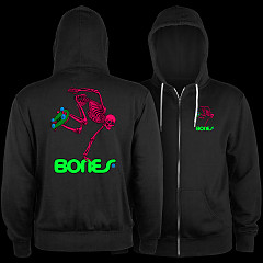 Powell Peralta Skateboard Skeleton Zip Hoodie Lightweight Blacklight